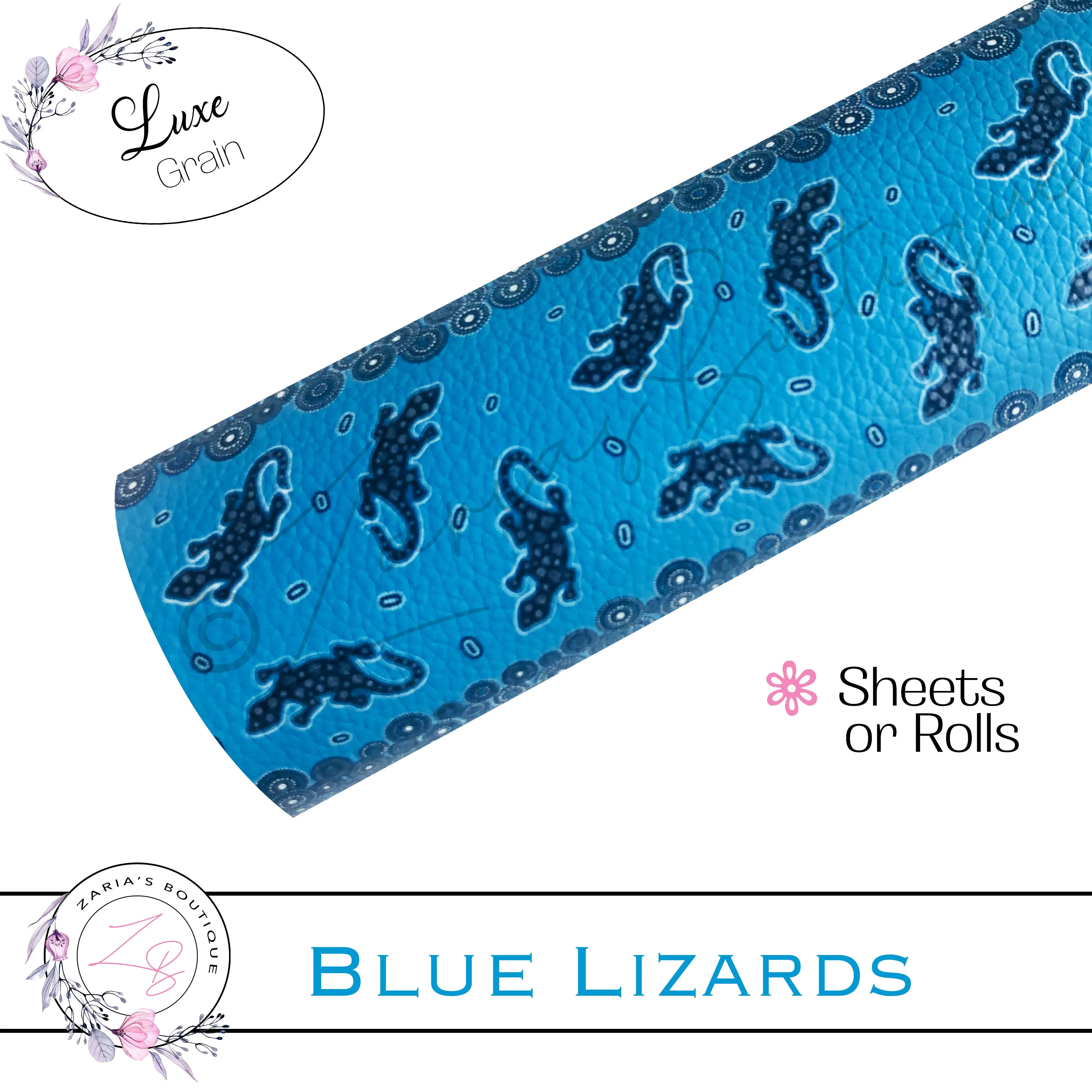 ⋅ Blue Lizards ⋅ Custom Vegan Faux Leather ⋅ Sheets Or Rolls!