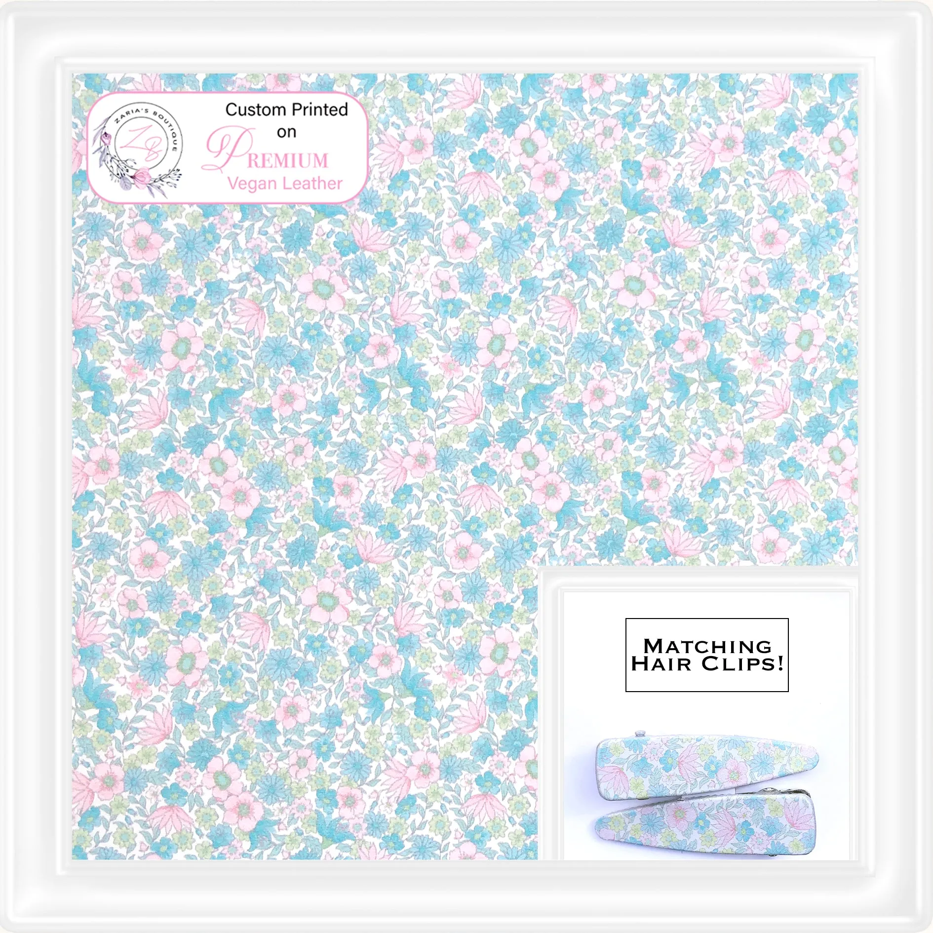 ⋅ Ditsy Floral ⋅ Custom Printed Vegan Faux Leather & Hair Clips ⋅