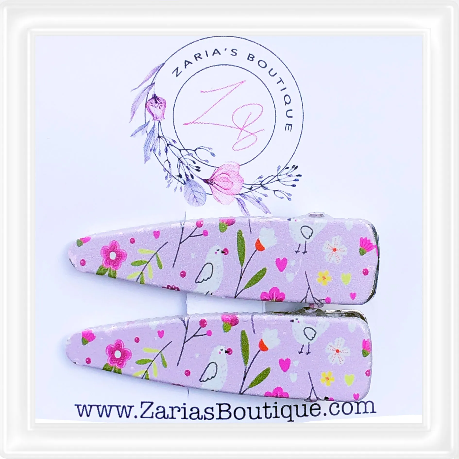 ⋅ Floral Birds ⋅ Custom Printed Vegan Faux Leather & Hair Clips ⋅