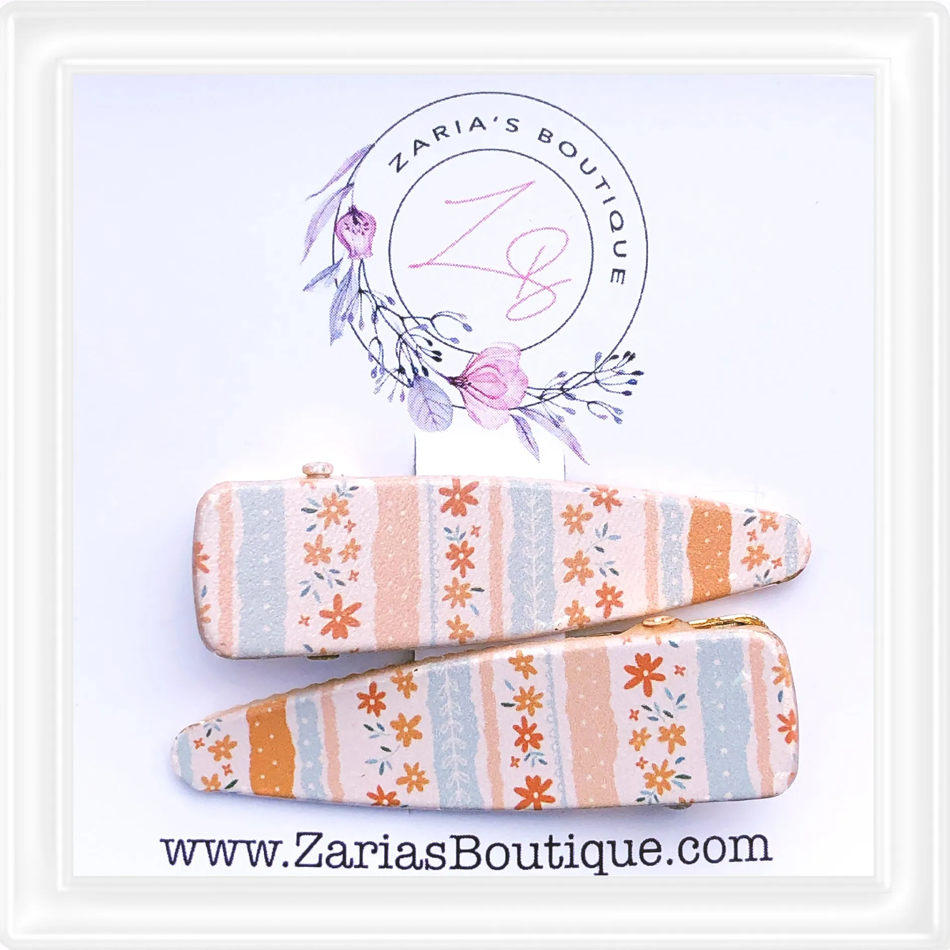 ⋅ Floral Stripes ⋅ Custom Printed Vegan Faux Leather & Hair Clips ⋅