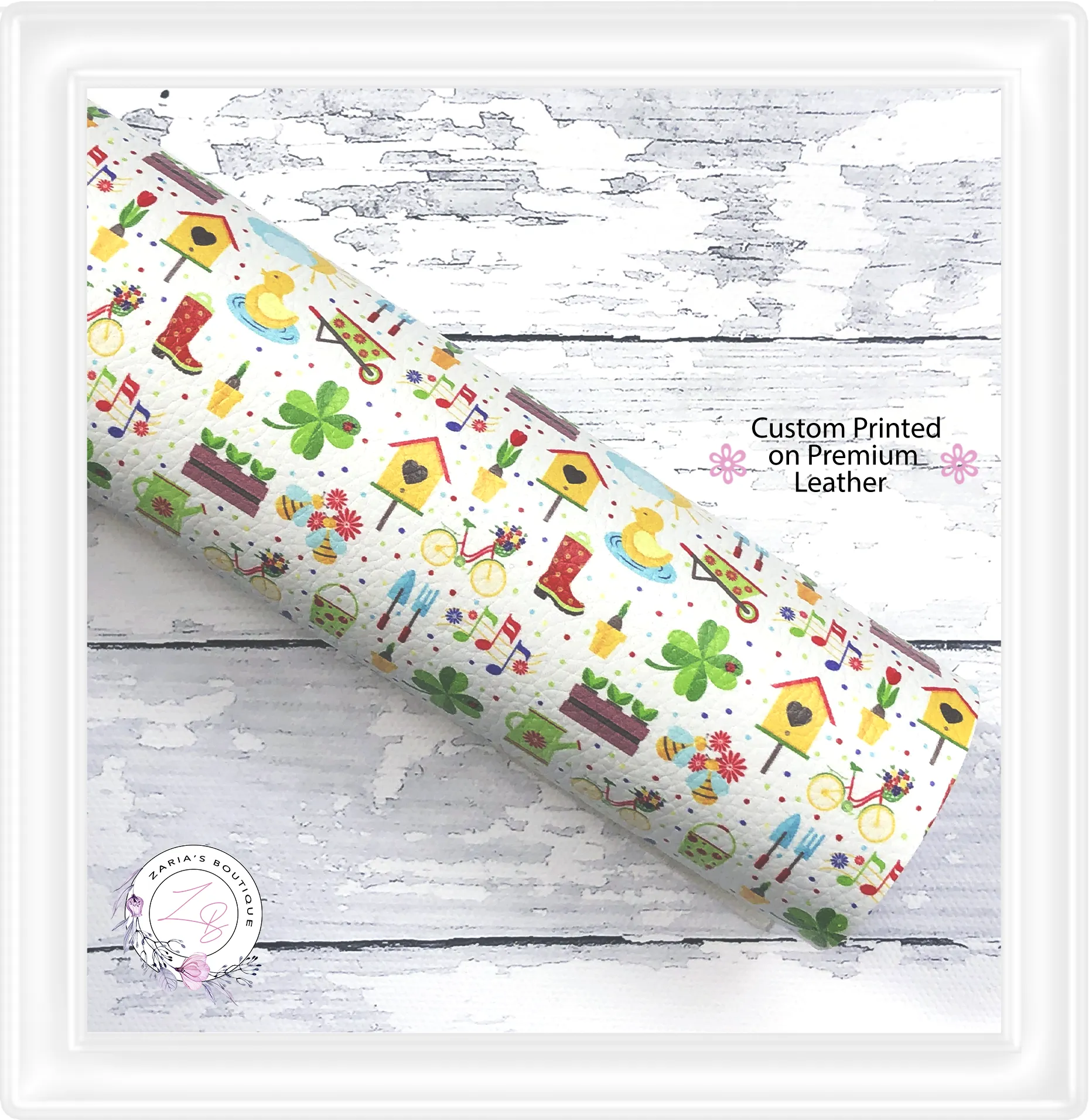 ⋅ Spring Garden ⋅ Custom Vegan Faux Leather ⋅ Single Sheets Or Rolls! ⋅
