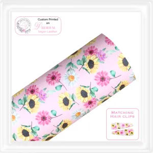 ⋅ Sunflower Bouquet Floral ⋅ Custom Printed Vegan Faux Leather & Hair Clips ⋅