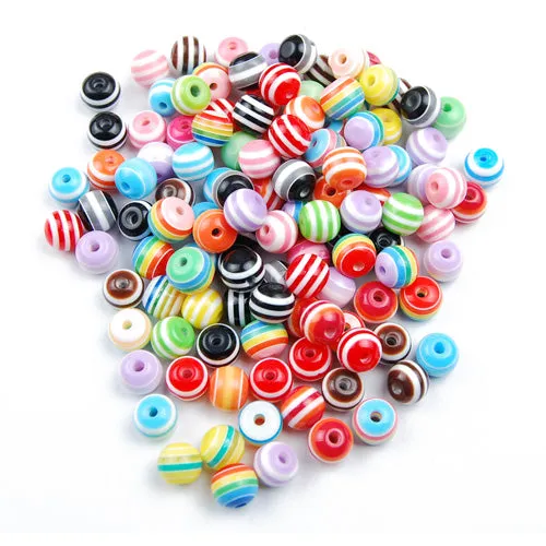 10 MM Bright and Colorful stripe Bead Round resin Beads,Hole Size 2.6mm,Sold 1000 PCS Per Package