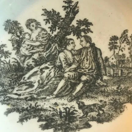 18th Century Chaffers Liverpool Porcelain Black Transfer Printed Saucer.