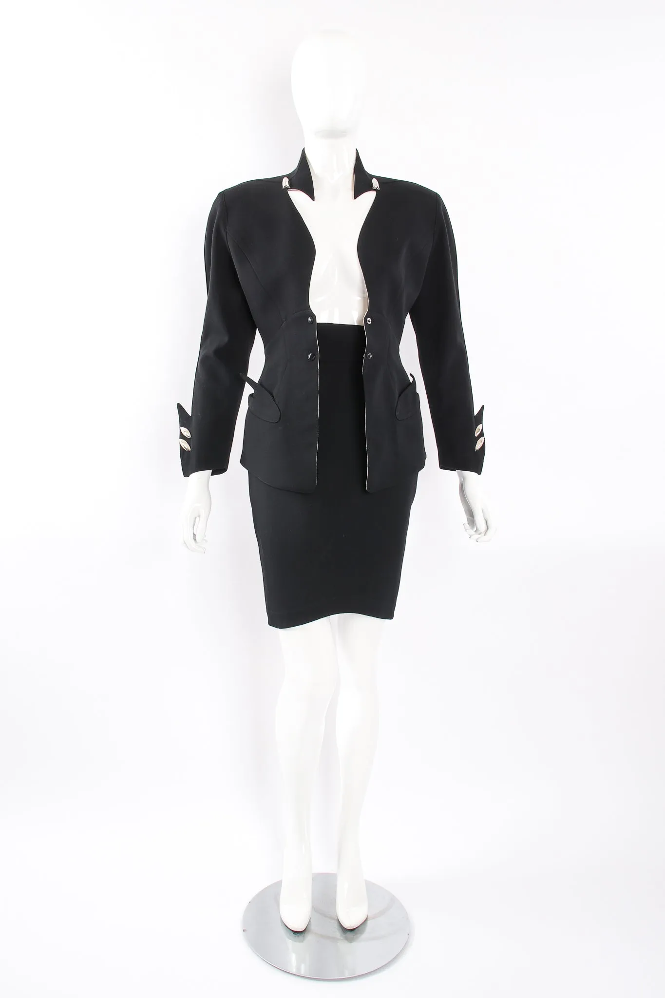 1980s Pointed Cutout Collar Jacket & Skirt Set
