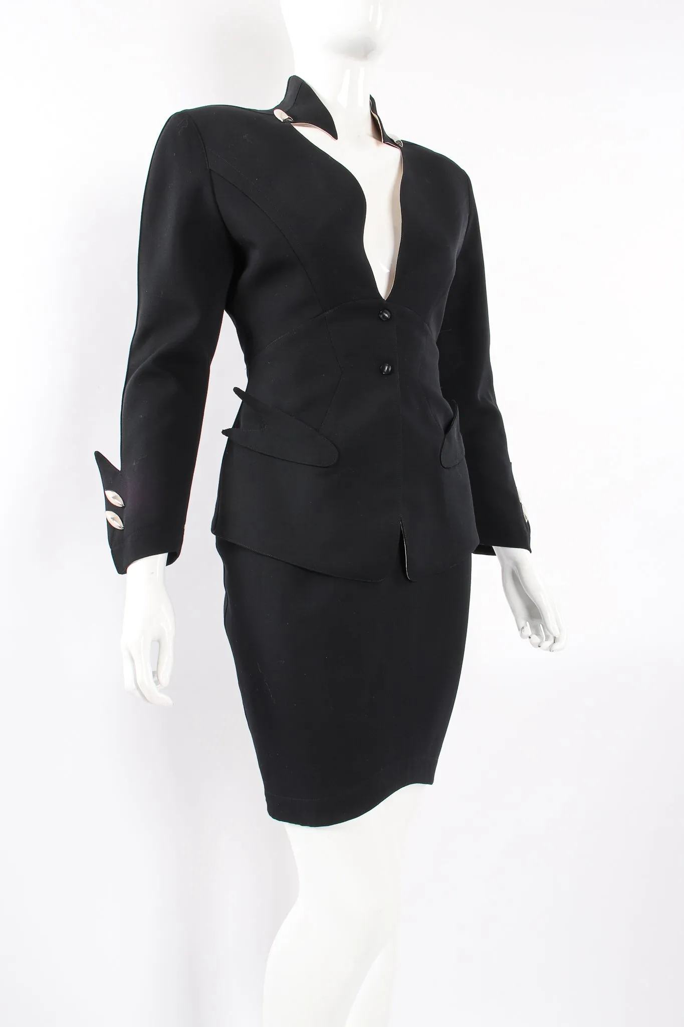 1980s Pointed Cutout Collar Jacket & Skirt Set
