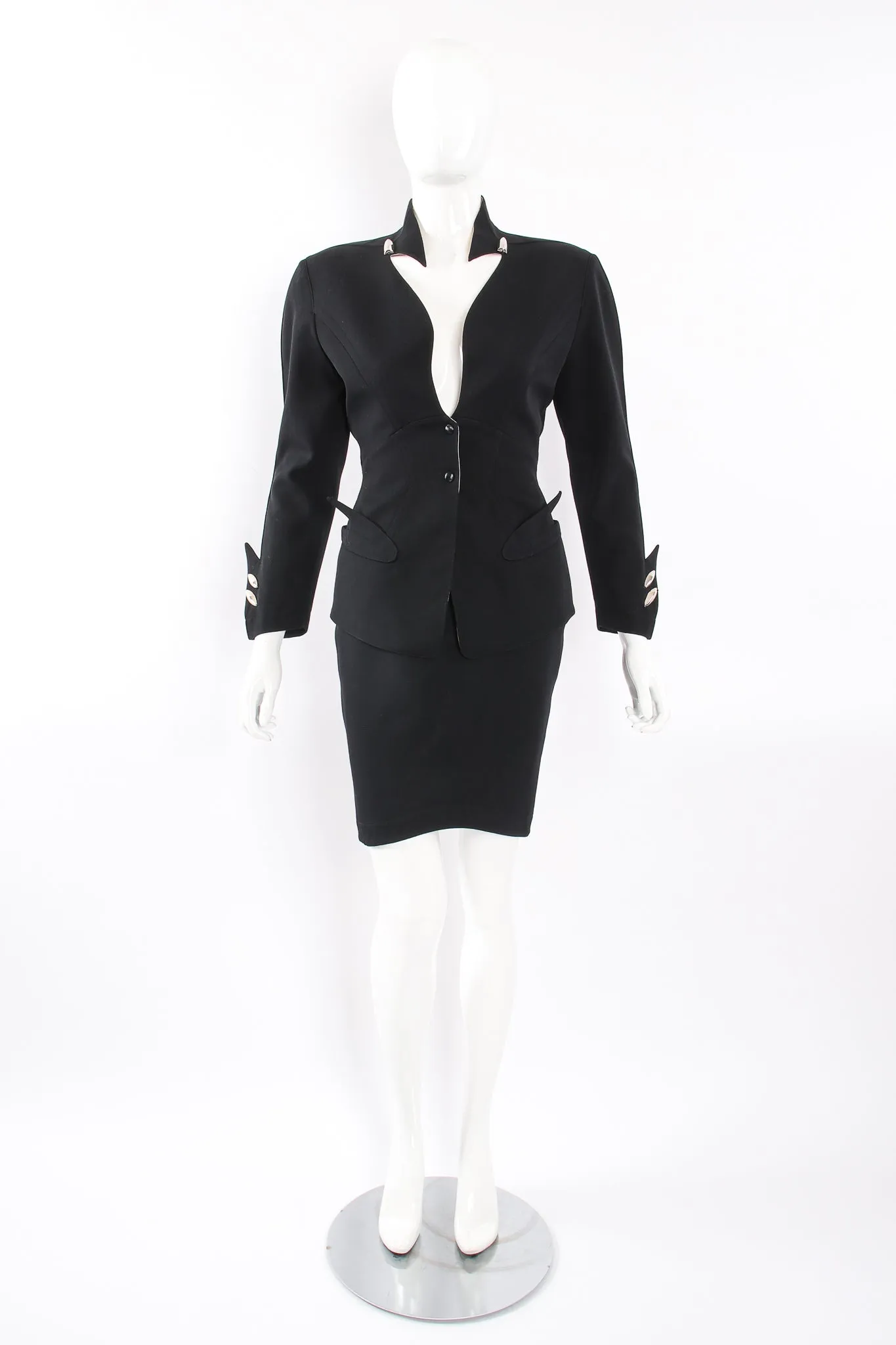 1980s Pointed Cutout Collar Jacket & Skirt Set