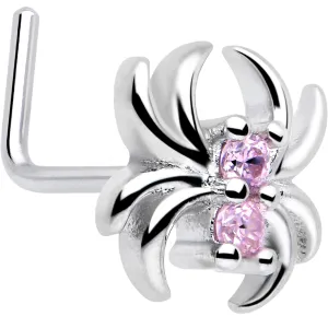 20 Gauge 7mm Pink CZ Gem Sleek Spider L Shape Nose Ring