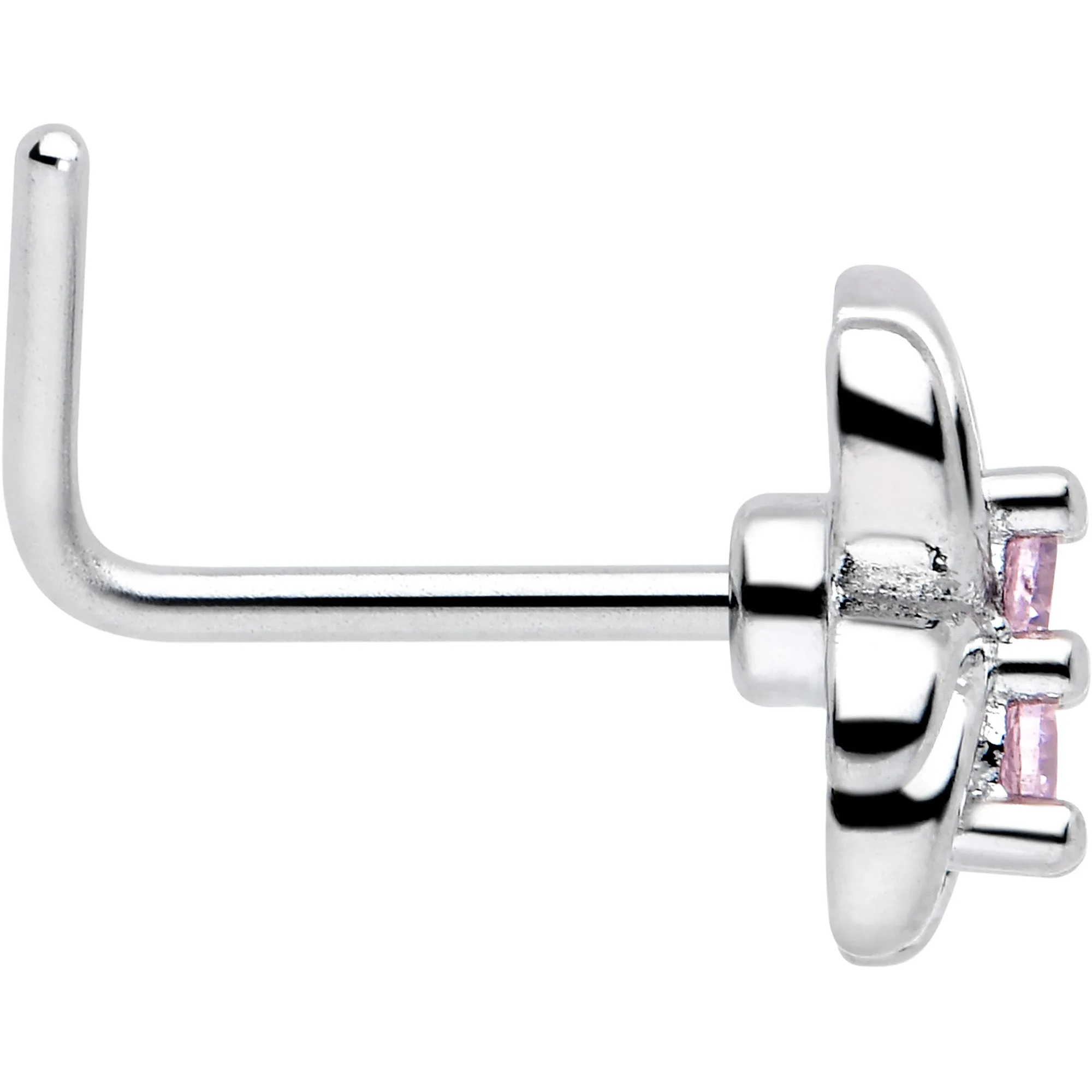 20 Gauge 7mm Pink CZ Gem Sleek Spider L Shape Nose Ring