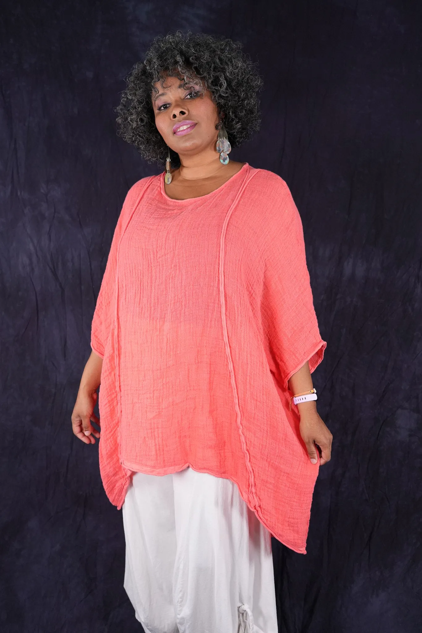 2364 Textured Summer Hi Lo Tunic Geranium