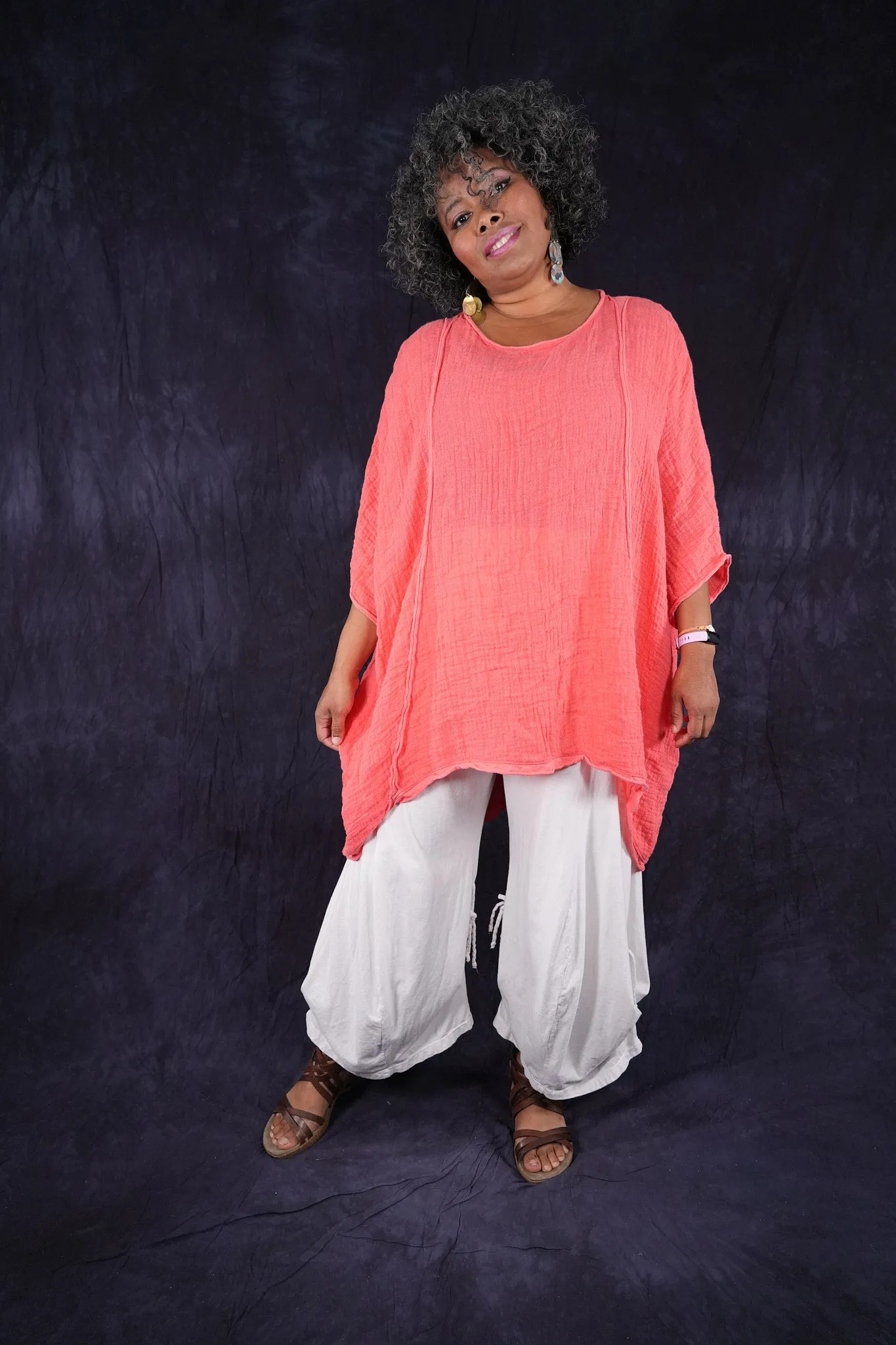 2364 Textured Summer Hi Lo Tunic Geranium