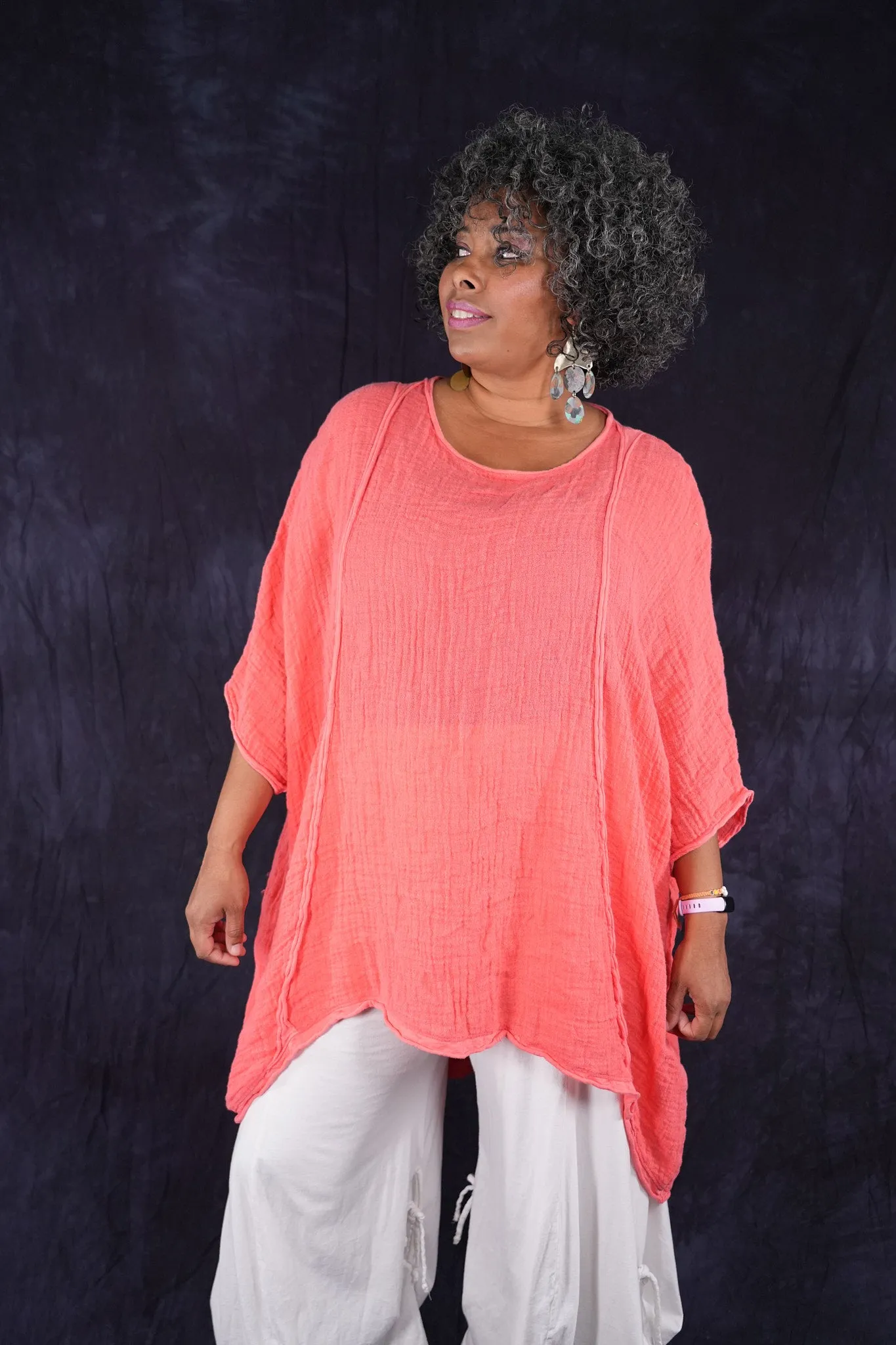 2364 Textured Summer Hi Lo Tunic Geranium