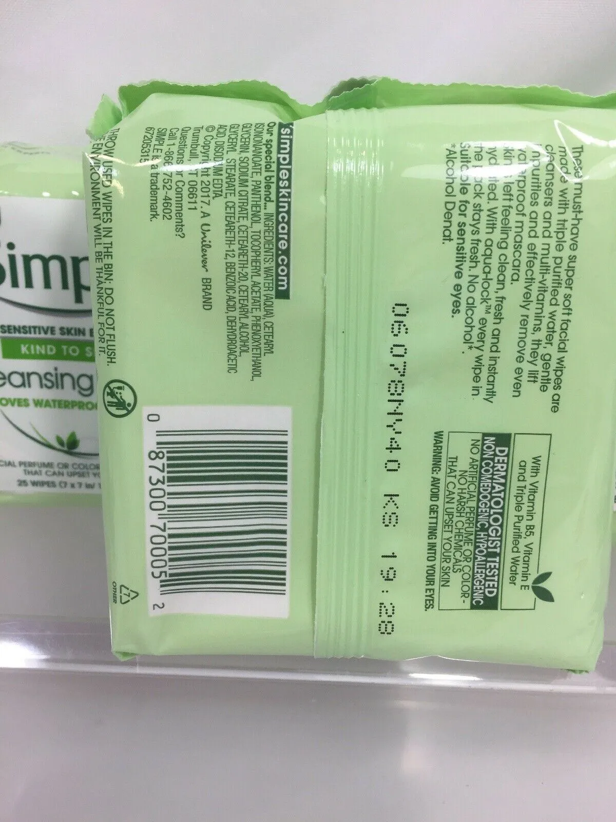 (3) Simple Sensitive Cleansing Wipes Make Up Removes Waterproof 25ct