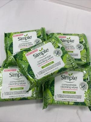(4) Simple Compostable Kind Cleansing 25 Wipes Removes Waterproof Mascara 100ttl