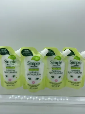 (4) Simple Hydrating Light Moisturizer Squeeze Me Pouches 1.69oz Travel