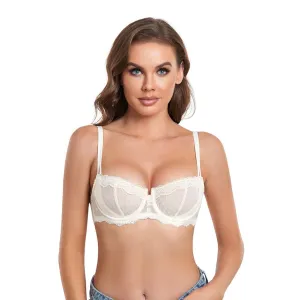 426 Women's Push Up Unlined Lace Sheer Underwire Multiway Everyday Bra White