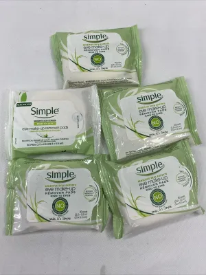 (5) Simple Eye Make-Up Remover Eye Pads 30 Wipes Ea