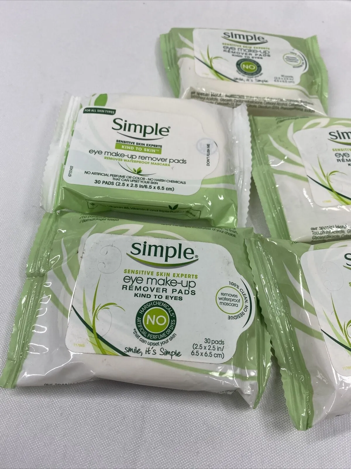 (5) Simple Eye Make-Up Remover Eye Pads 30 Wipes Ea