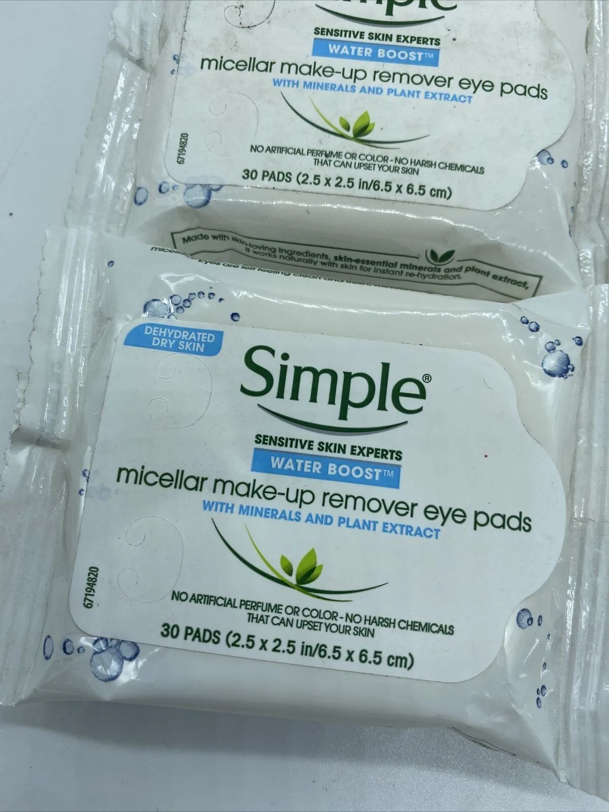 (6) Simple Water Boost Micellar Make-Up Remover Eye Pads 30 Wipes Ea Bulk Lot