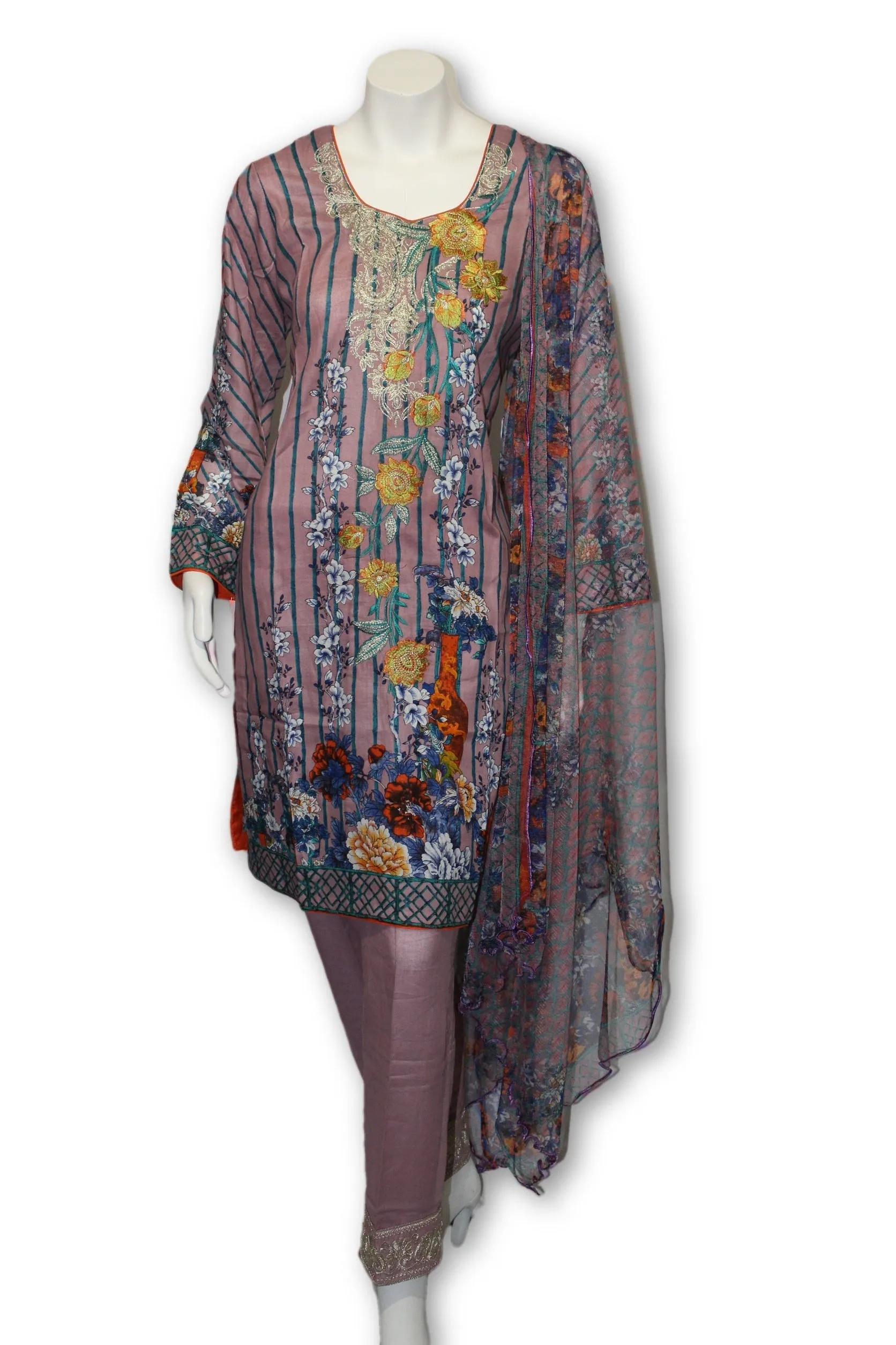 A13 Pakistani Indian Fine Design 3 Pcs Embroidered  Lawn Suit