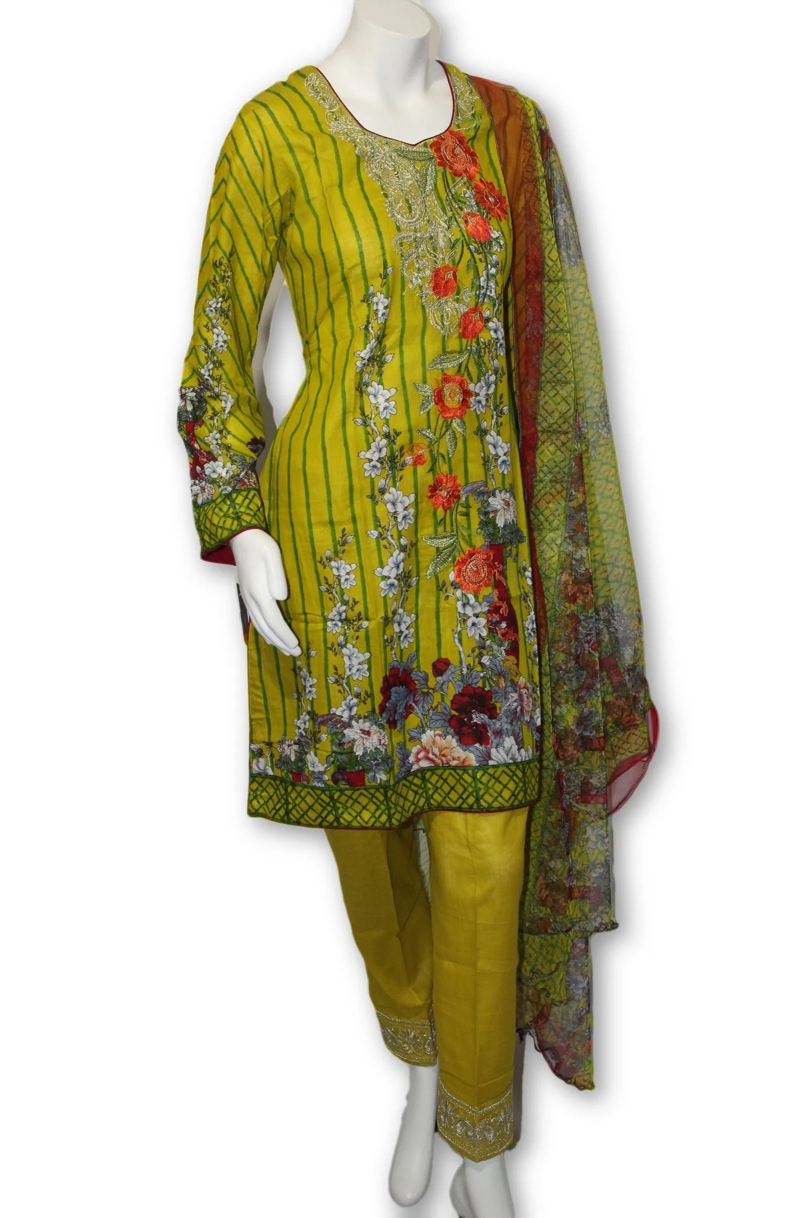 A13 Pakistani Indian Fine Design 3 Pcs Embroidered  Lawn Suit