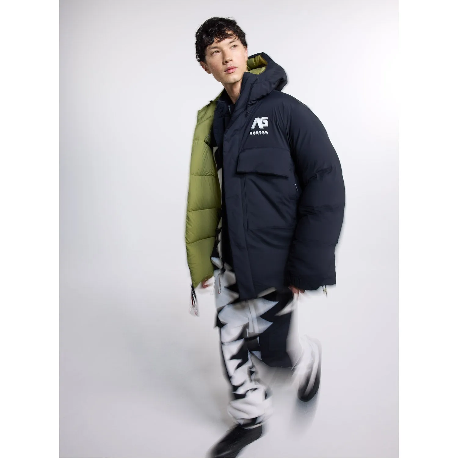 AG Railed Hooded Stretch Down Puffy Jacket