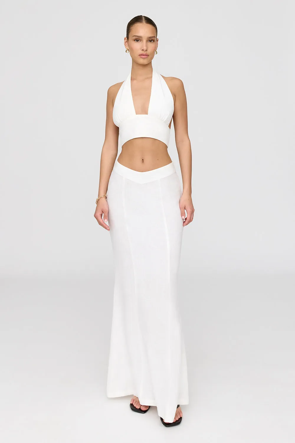 ALGARVE LINEN BLEND MULTIWAY HALTER CROP TOP - COCONUT MILK