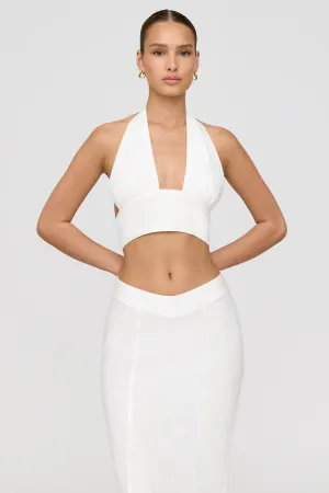 ALGARVE LINEN BLEND MULTIWAY HALTER CROP TOP - COCONUT MILK