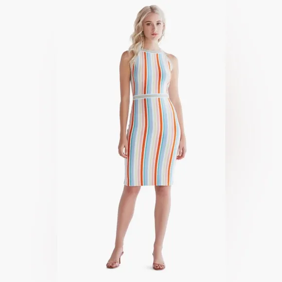 Ali &amp; Jay Shades On Stripe Body-Con Strappy Midi Length Sweater Dress Sz M or L