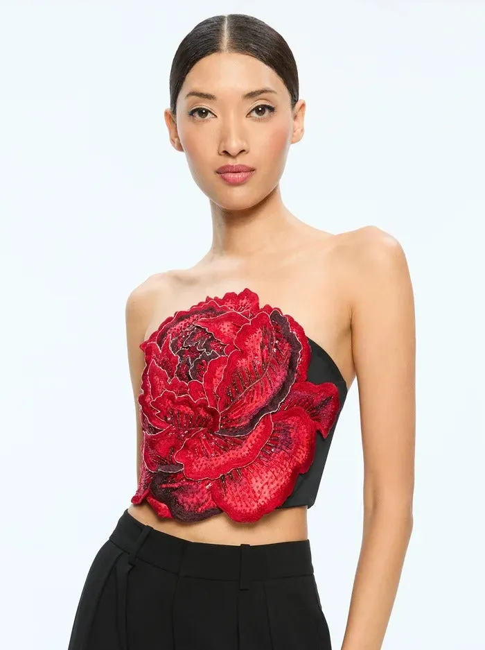 Alice   Olivia Randie Floral Applique Crop Top in Le Parisien Black