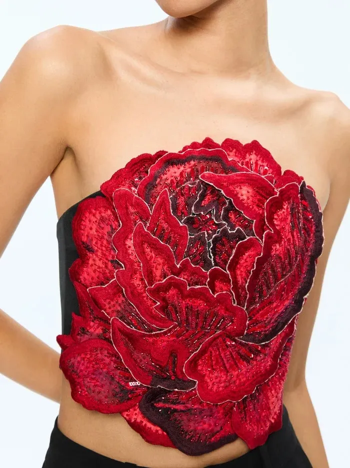 Alice   Olivia Randie Floral Applique Crop Top in Le Parisien Black