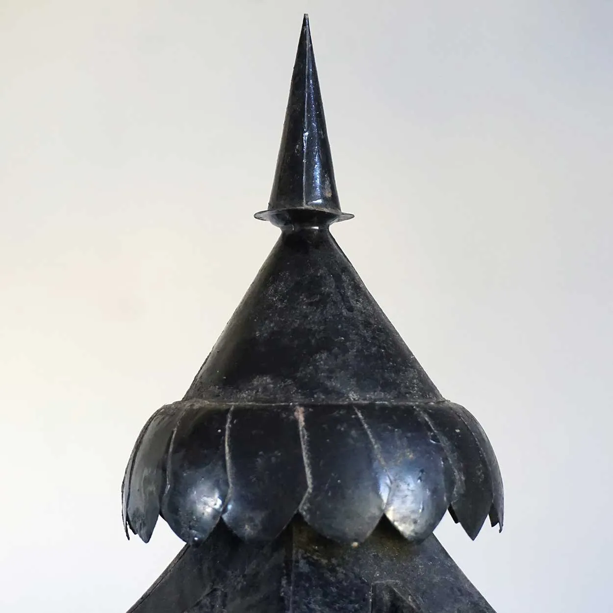Anglo Indian Black Toleware and Glass Post Lantern on Teak Base