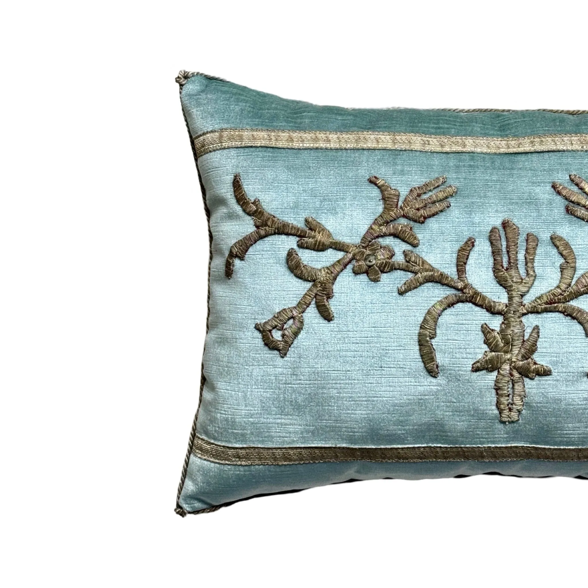 Antique Ottoman Empire Raised Silver Metallic Embroidery(#E062124 | 13 x 19")