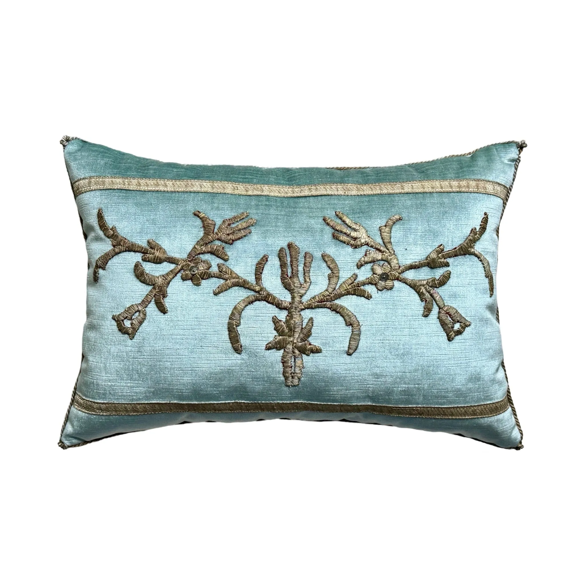 Antique Ottoman Empire Raised Silver Metallic Embroidery(#E062124 | 13 x 19")