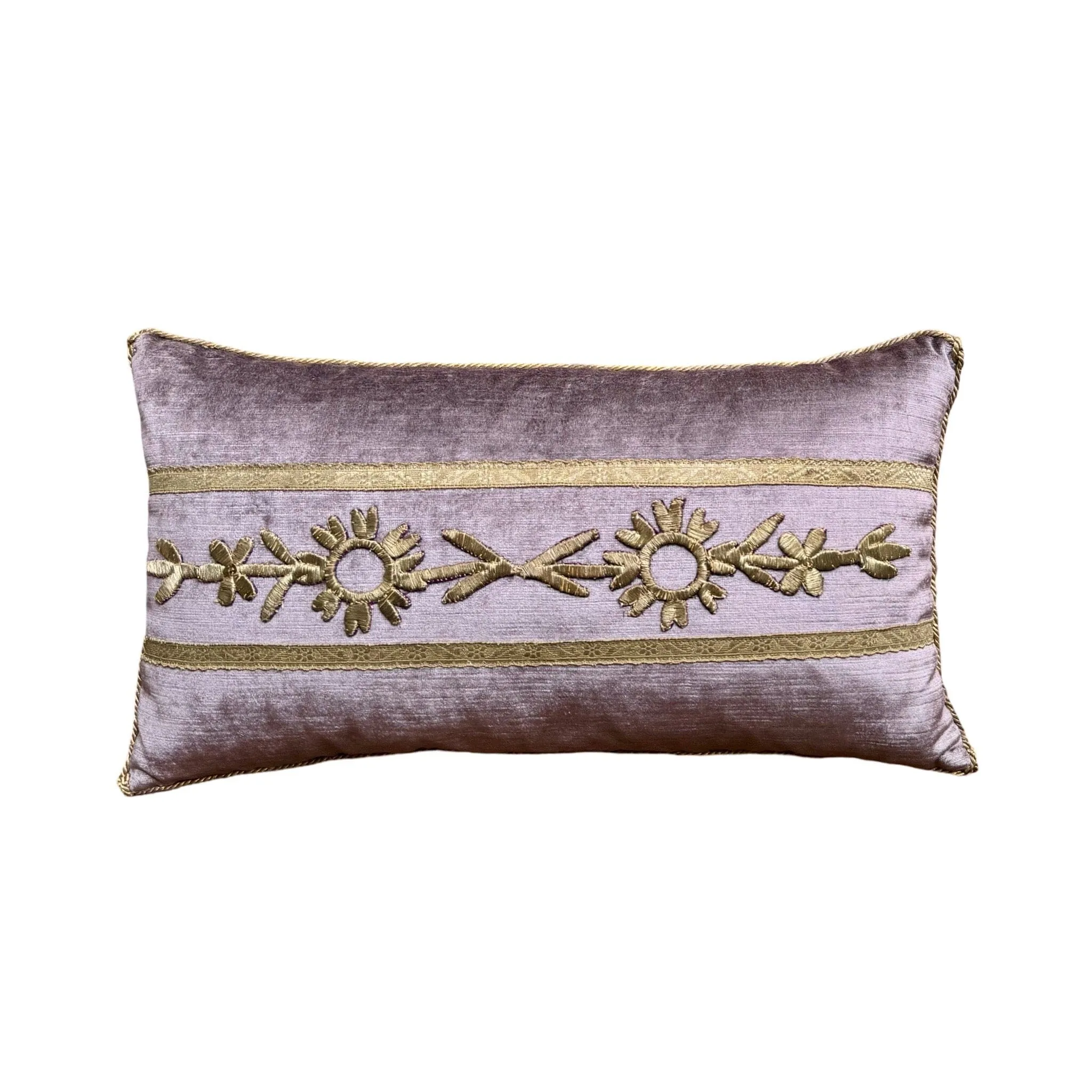 Antique Ottoman Empire Raised Warm Silver Metallic Embroidery on Lavender Velvet  (#E081924 | 11 1/2 x 20 1/2")
