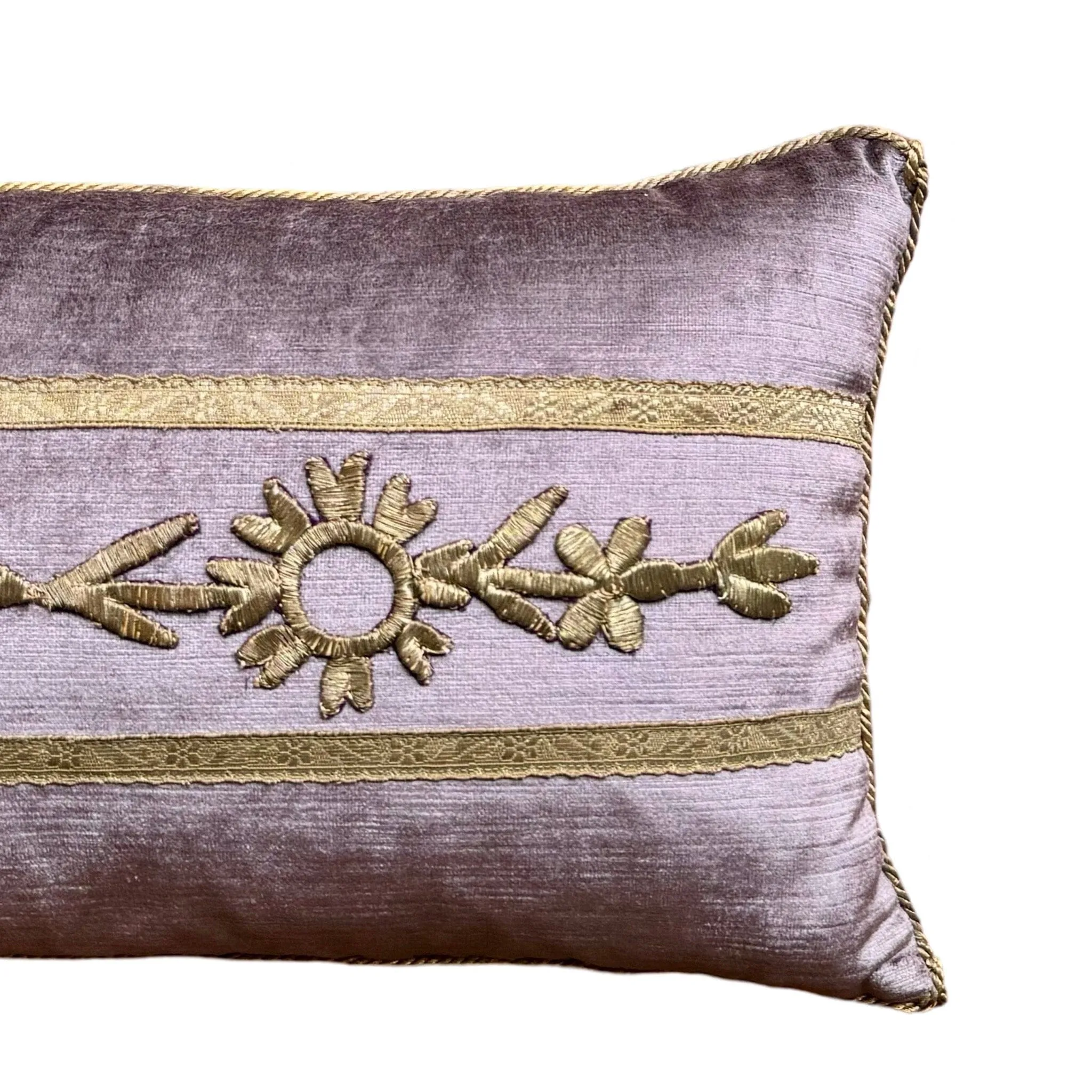 Antique Ottoman Empire Raised Warm Silver Metallic Embroidery on Lavender Velvet  (#E081924 | 11 1/2 x 20 1/2")