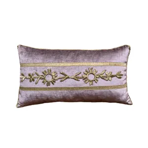 Antique Ottoman Empire Raised Warm Silver Metallic Embroidery on Lavender Velvet  (#E081924 | 11 1/2 x 20 1/2")