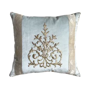 Antique Ottoman Empire Silver Embroidery on Icy Blue Velvet (#E091224A&B | 21 x 22")