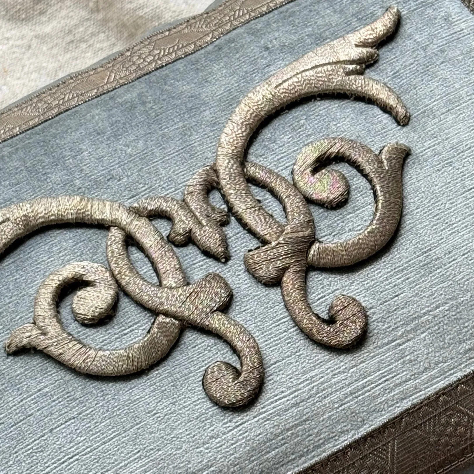 Antique Raised Silver Metallic Embroidery(#E072624 | 12.5 x 17")
