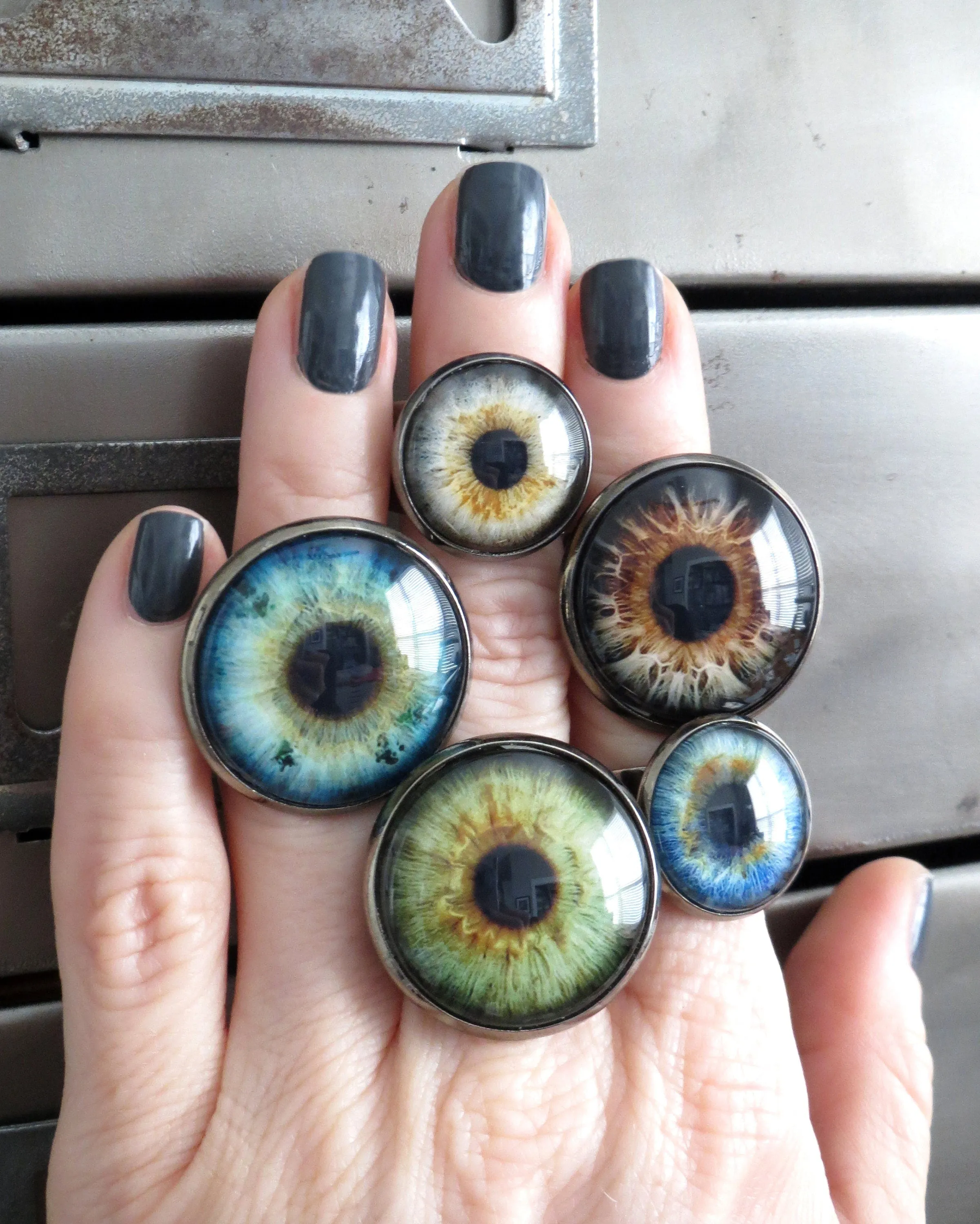 Army Green Eyeball Ring with Brown Flecks