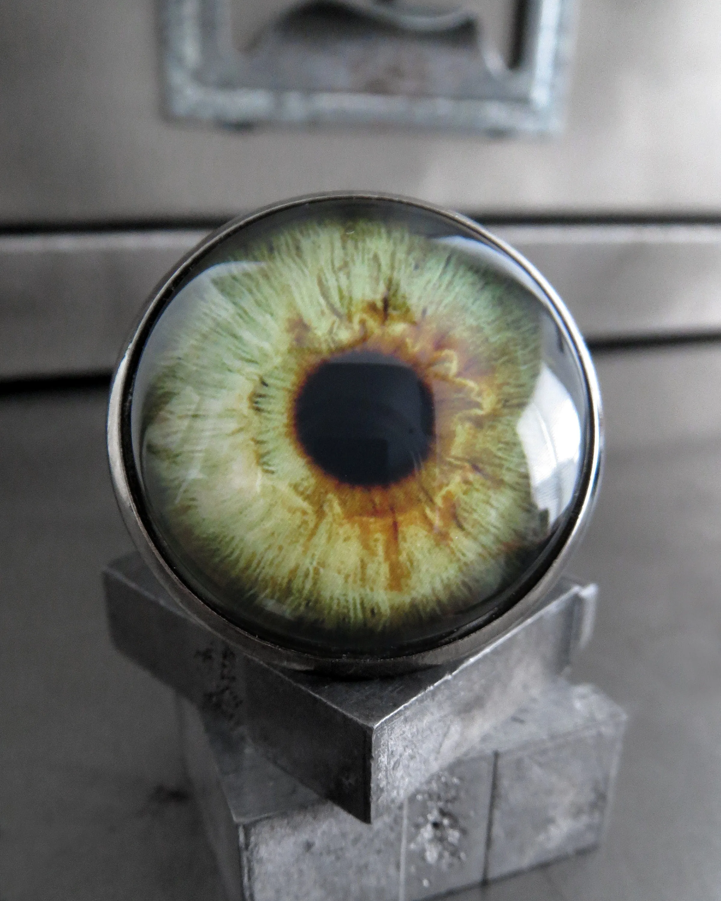 Army Green Eyeball Ring with Brown Flecks