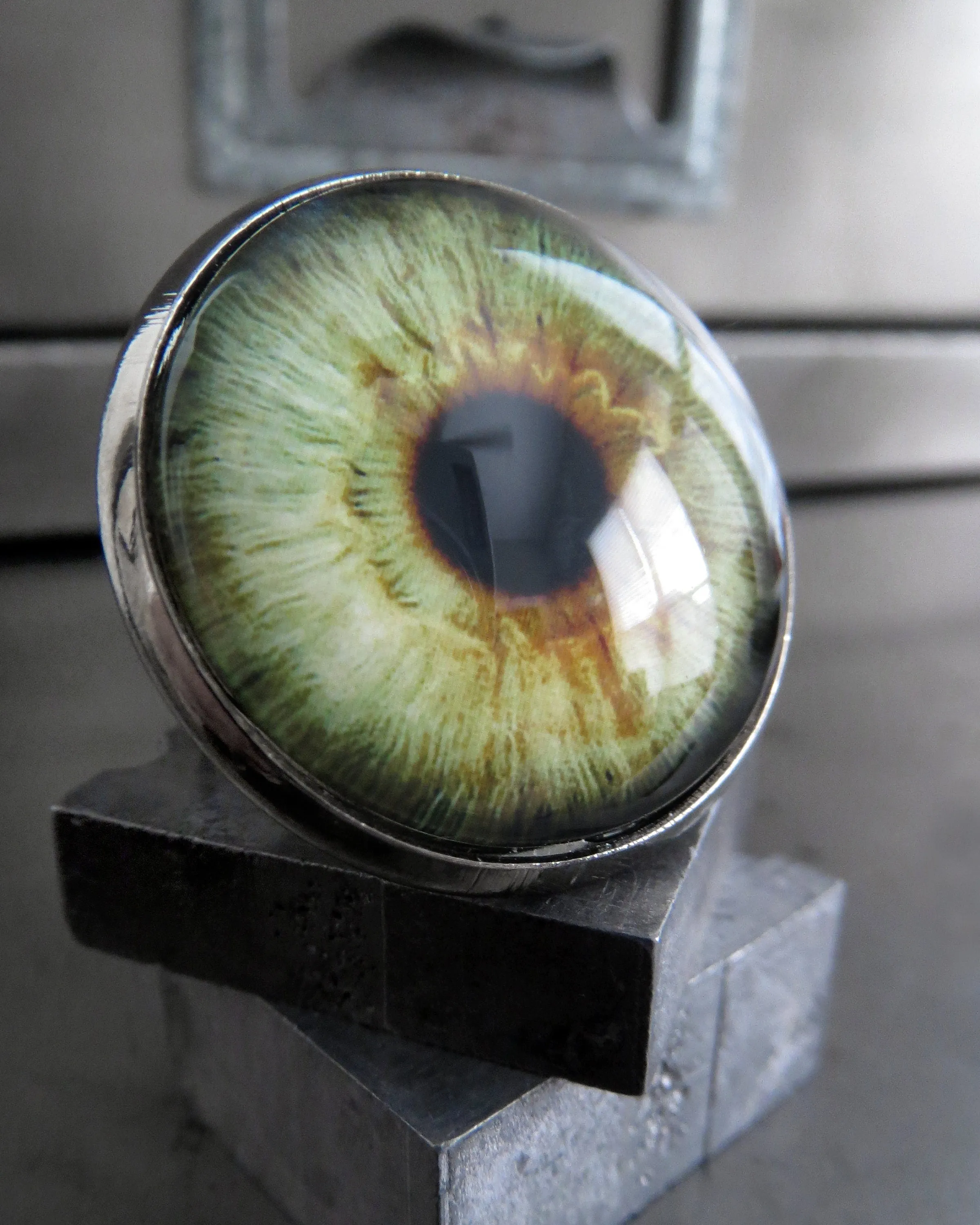 Army Green Eyeball Ring with Brown Flecks