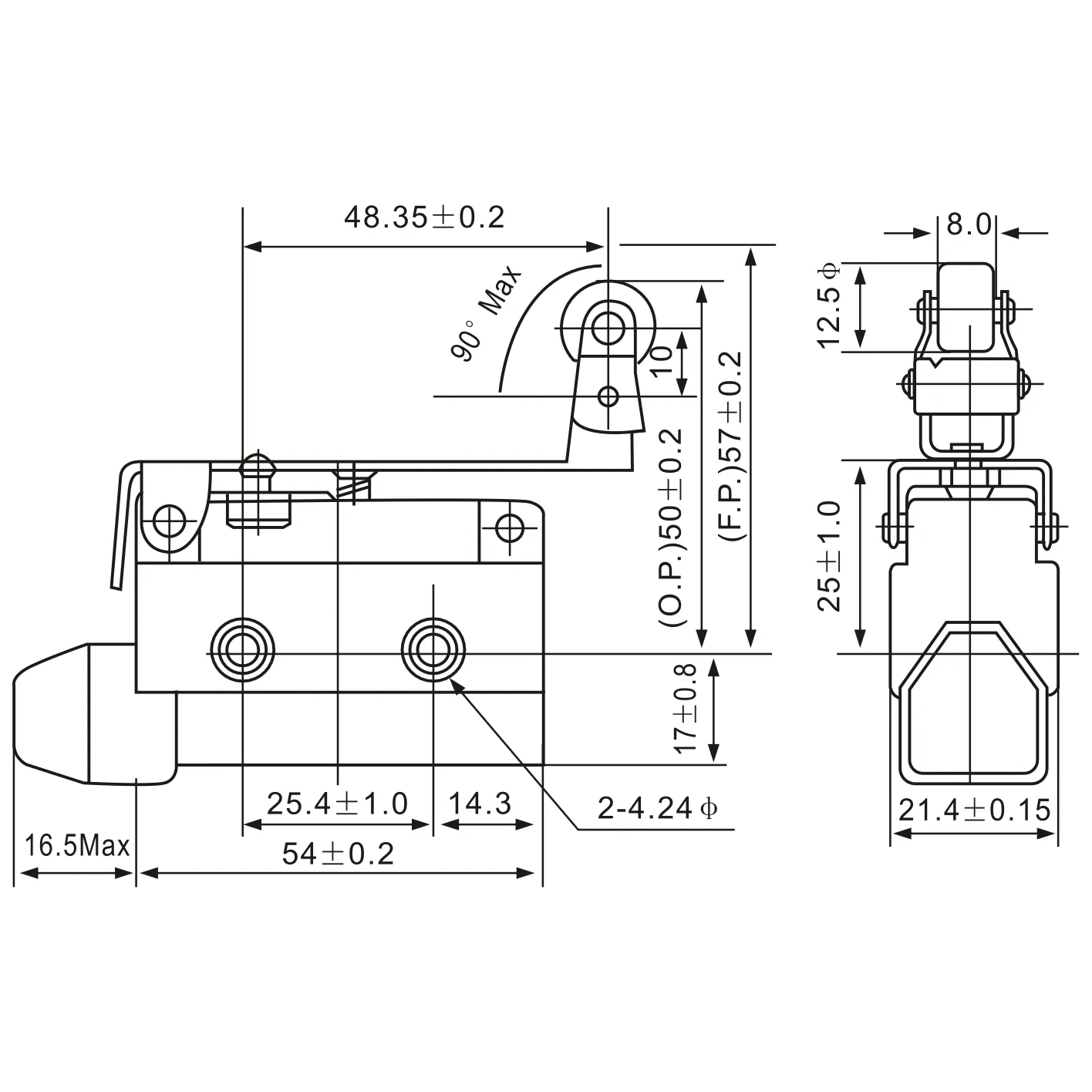 AZ-7124 Angled Lever with Roller Limit Switch