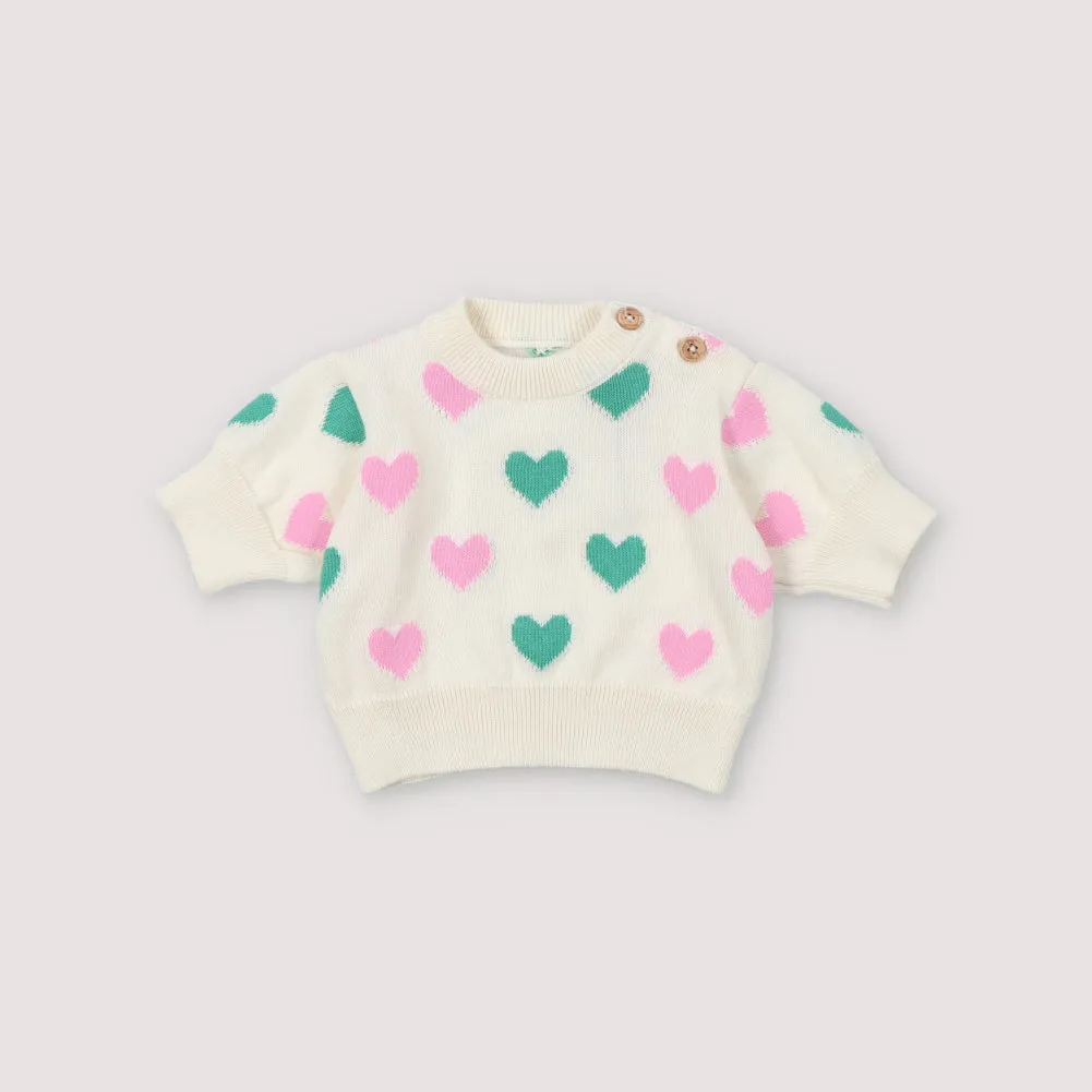 Baby Girls Colorful Knitted Heart Pattern Cotton T-Shirt