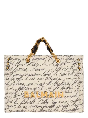 Balmain 1945 Soft Cabas XXL-Love Letter Canvas in Naturel/Noir