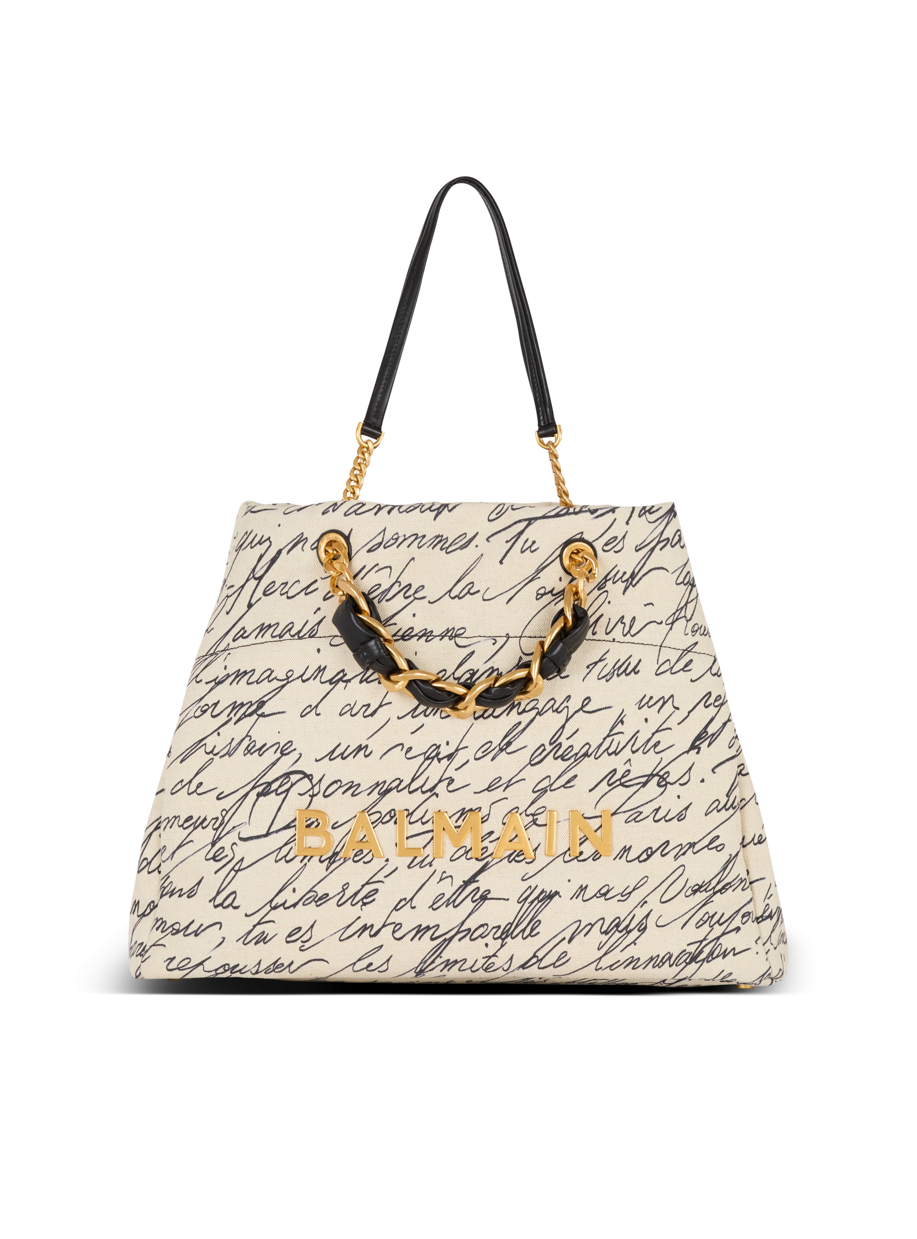 Balmain 1945 Soft Cabas XXL-Love Letter Canvas in Naturel/Noir