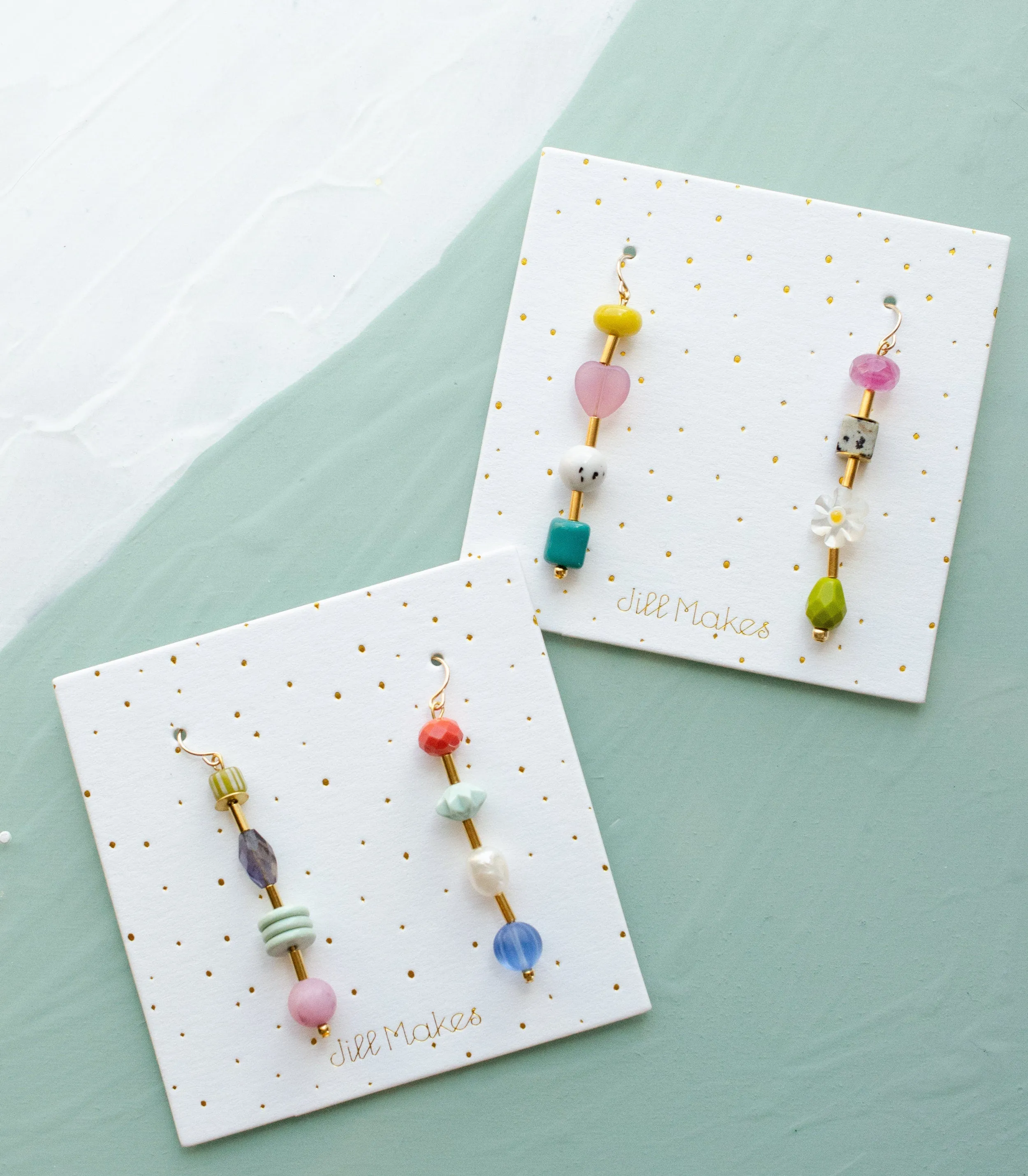Beaded mis match earrings, mix and match earrings, colorful dangle earrings, gemstone earrings, flower earrings, gold filled earrings