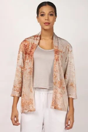 Beige Abstract Linen Cardigan