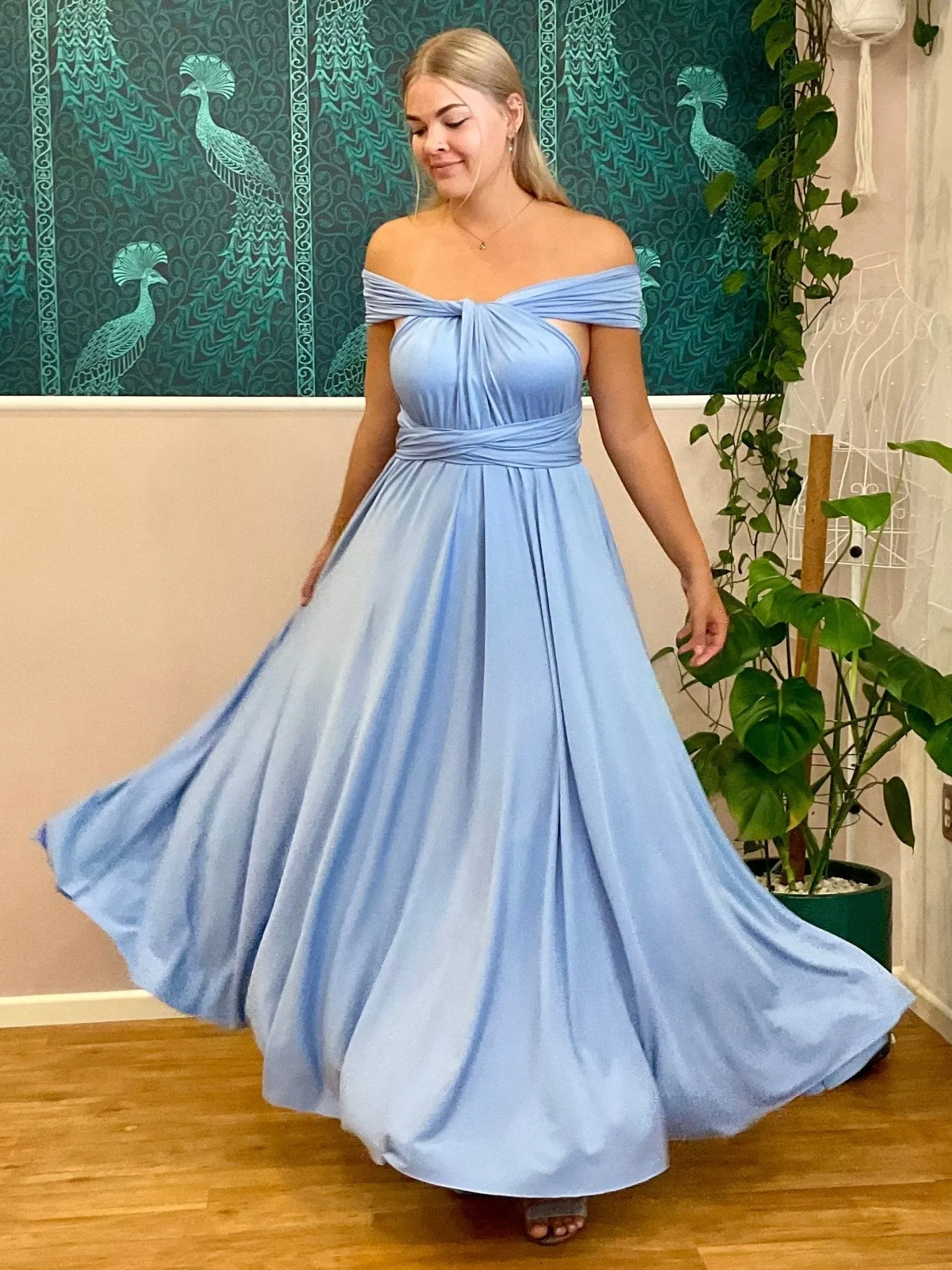 Belle Blue convertible Infinity bridesmaid dress with split Express NZ wide
