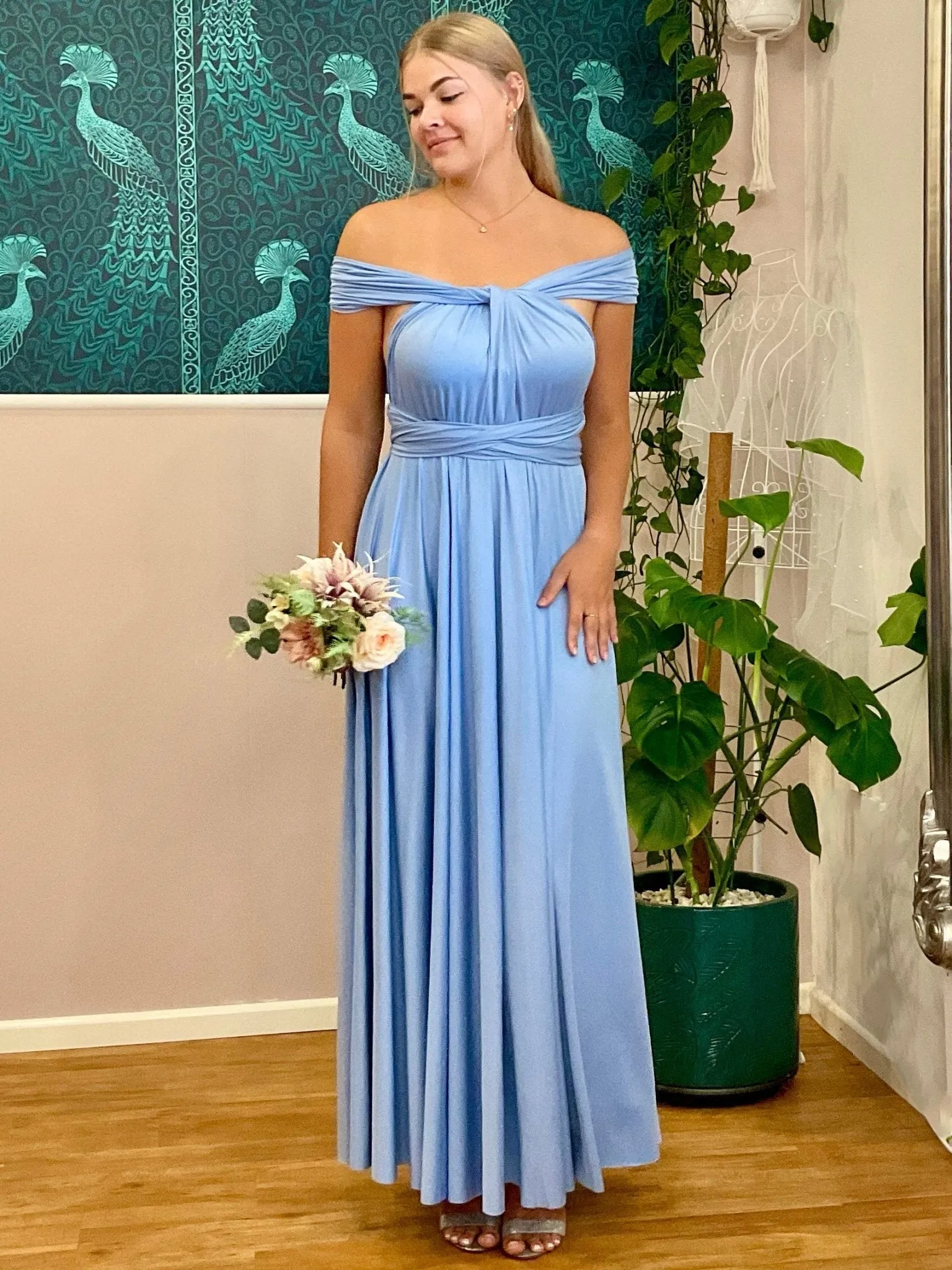 Belle Blue convertible Infinity bridesmaid dress with split Express NZ wide